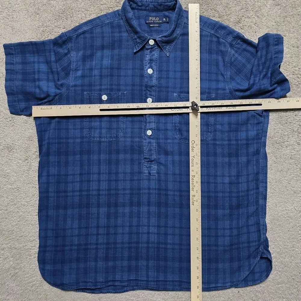 Polo Ralph Lauren Indigo Oxford Popover Shirt Mens XL Blue Plaid Beach Preppy